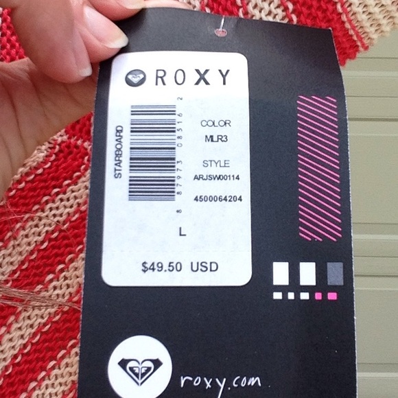 nwt ROXY starboard coral stripe sweater M L (K1) - Picture 8 of 8